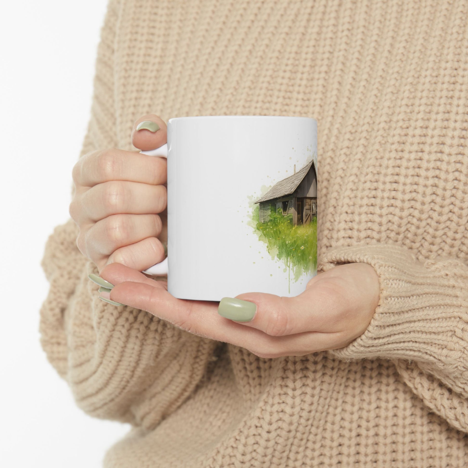 Rustic Cabin Ceramic Mug - Cozy Coffee Cup for Nature Lovers, Gift for Home, Farmhouse Decor, Tea Time, Camping Enthusiasts - TRV