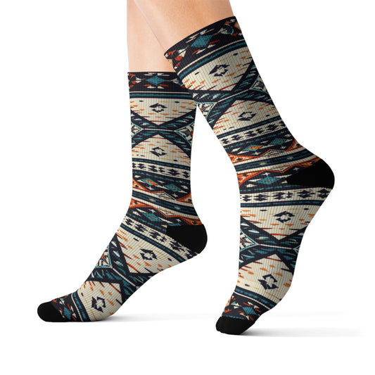 Southwestern Aztec Pattern Socks | Tribal Geometric Sublimation Socks