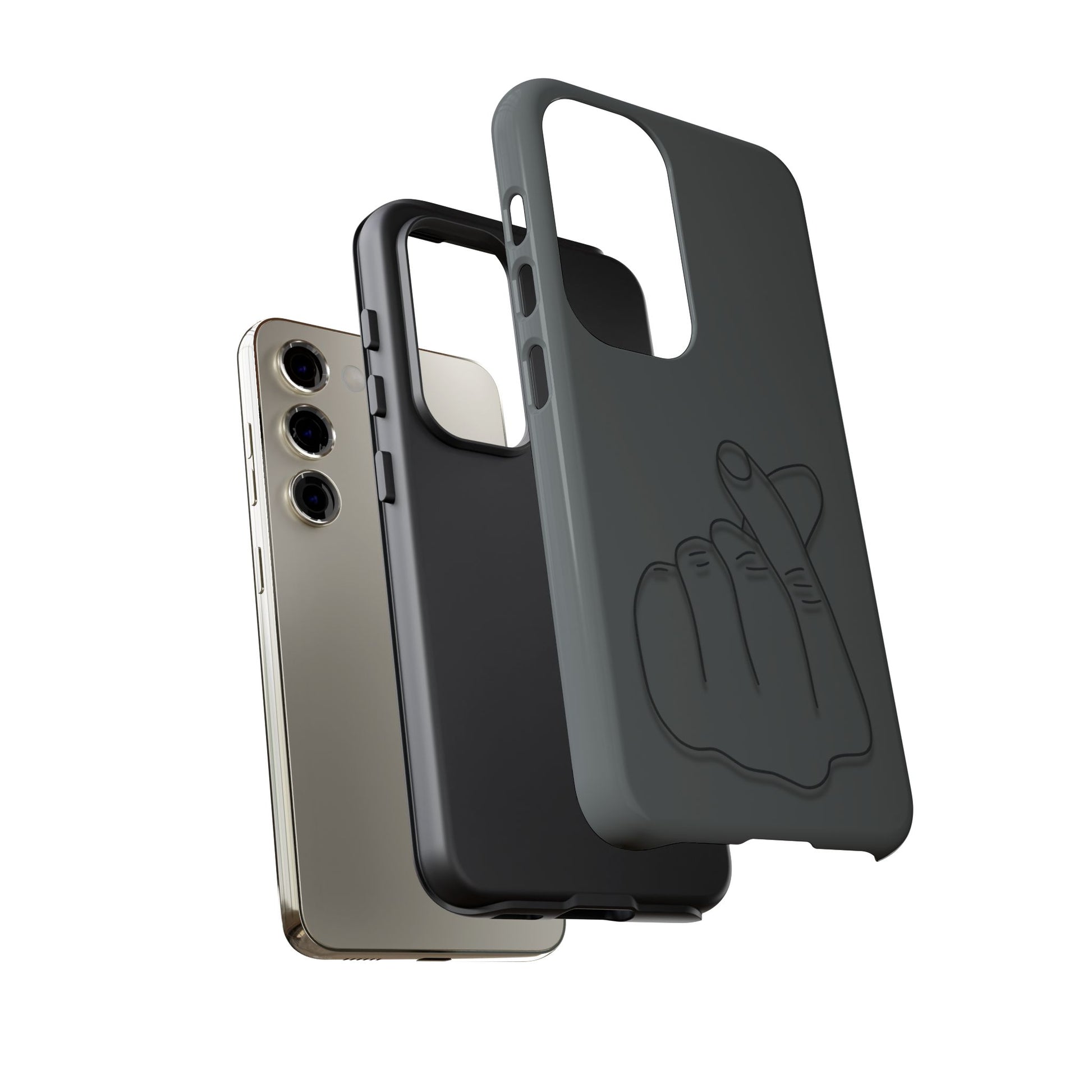 Silicone phone case with embossed Korean finger heart design, durable Printify phone accessory for stylish protection.