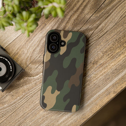Military green camo tough phone case by Printify, rugged protective cover for smartphones with durable design.