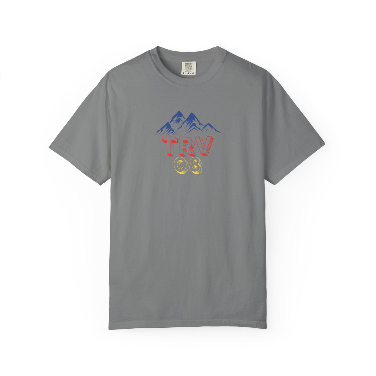 Unisex garment-dyed T-shirt with printed TRV08 logo, casual style, soft fabric, and comfortable fit by Printify.