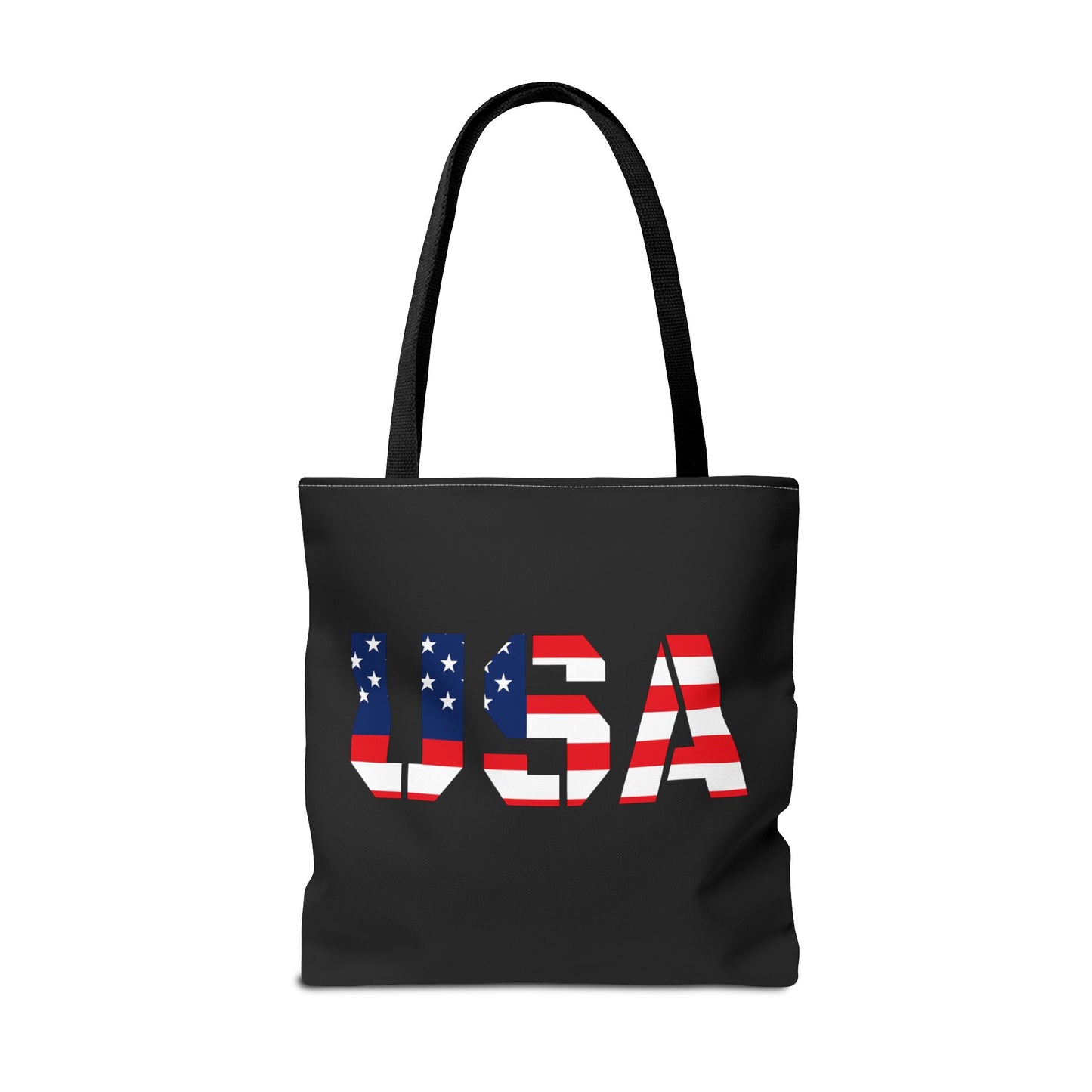 Patriotic USA flag tote bag by Printify, reusable summer carryall with stars and stripes for 4th of July celebrations.