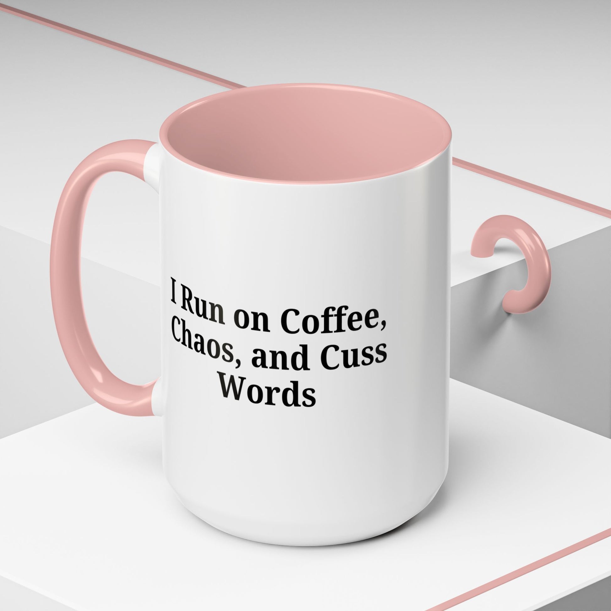 Funny Black Accent Coffee Mug - "I Run on Coffee, Chaos, and Cuss Words" - Ideal Gift for Coffee Lovers - TRV