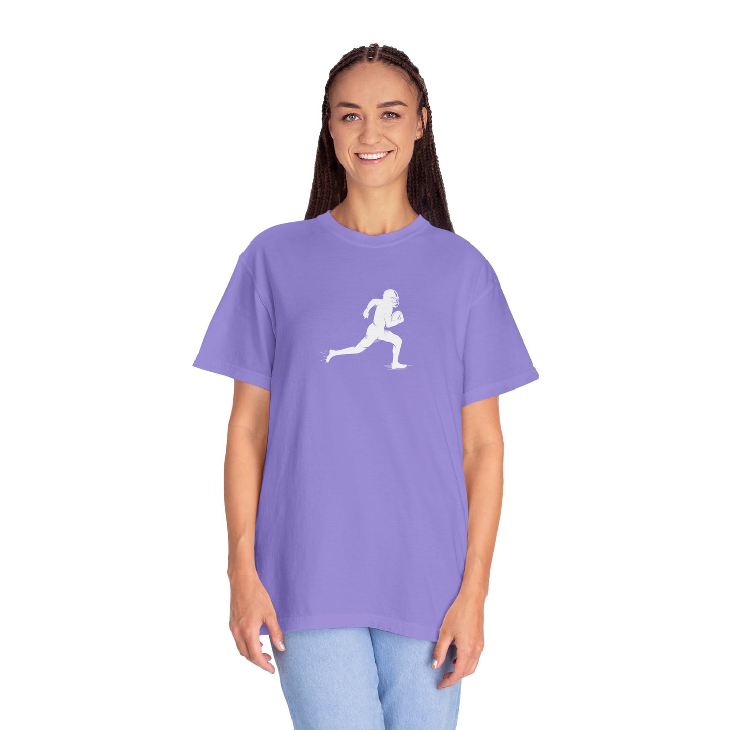 Sporty Unisex Garment-Dyed T-Shirt with Football Player Graphic, Activewear, Casual Wear, Gift for Runners, Fitness Apparel, Everyday Style