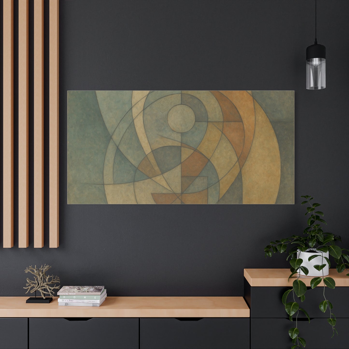 Abstract geometric circles on a matte canvas, modern wall art by Printify featuring bold shapes and vibrant colors.