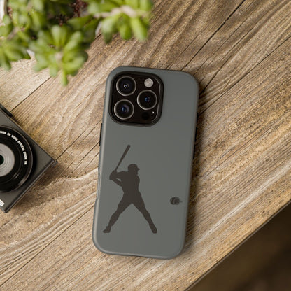 Black baseball silhouette tough phone case for iPhone, protective sporty design by Printify, featuring a bold baseball graphic.