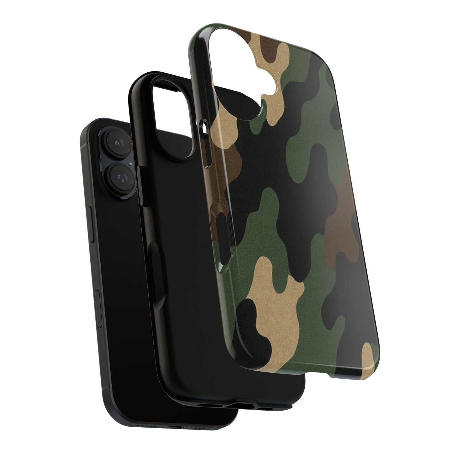 Military green camo tough phone case by Printify, rugged protective cover for smartphones with military-inspired camouflage design.