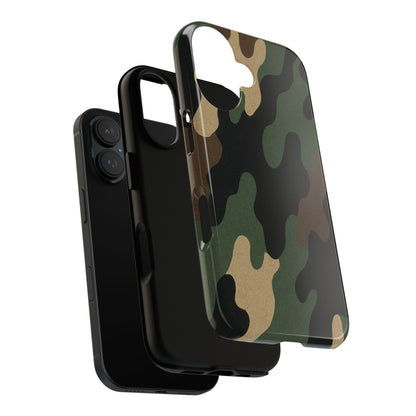 Military green camo tough phone case by Printify, rugged protective cover for smartphones with military-inspired camouflage design.
