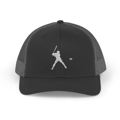 Vintage baseball snapback trucker cap with batter silhouette design, branded by Printify, featuring a classic adjustable hat style.