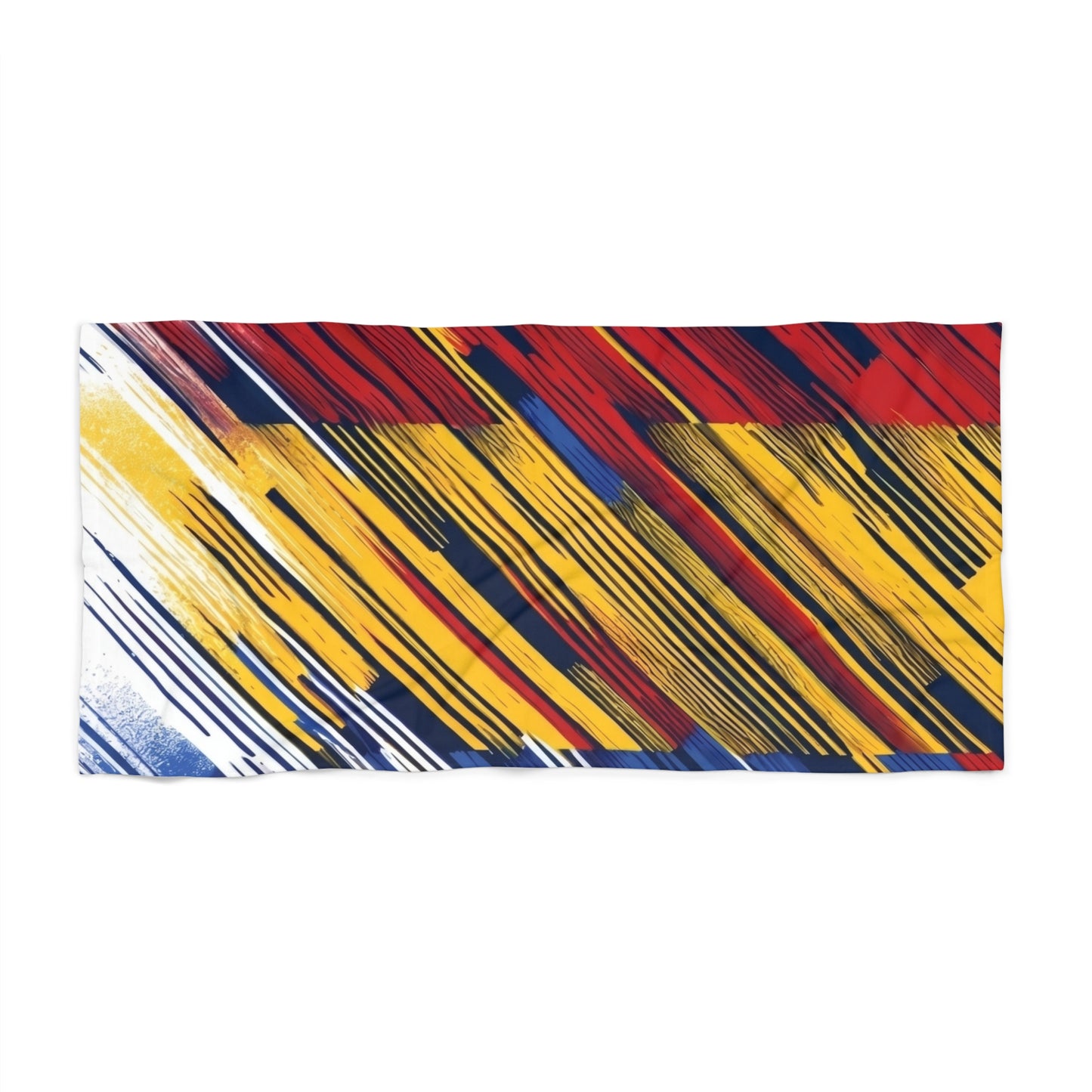 Abstract Striped Beach Towel — Bold Red, Yellow & Blue Summer Vibe
