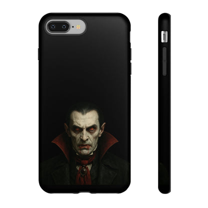 Gothic vampire portrait phone case for iPhone, featuring a horror Dracula design, made by Printify.