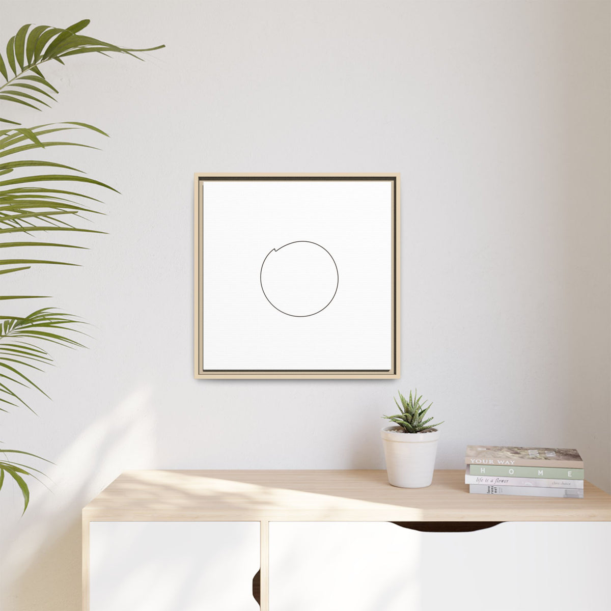 Framed matte canvas wall art featuring a minimal circular line design, by Printify, ideal for modern home decor.