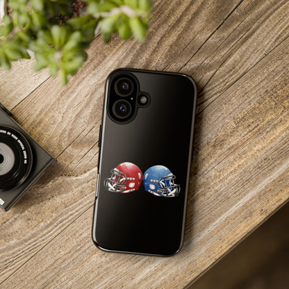Red and blue football helmet tough phone case for iPhone, protective Printify phone cover with athletic design.