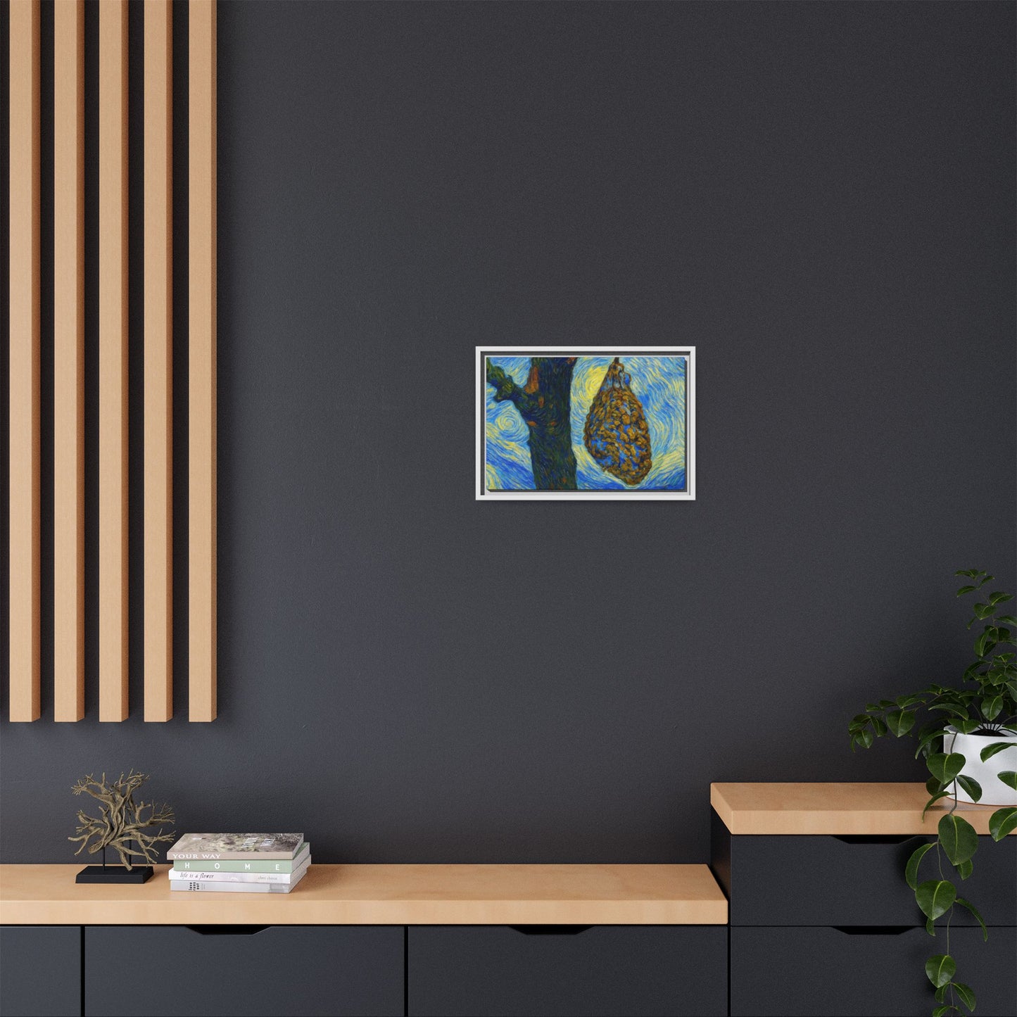 Framed matte canvas art featuring a starry nut cluster with dried plum colors, by Printify, showcasing detailed botanical imagery.
