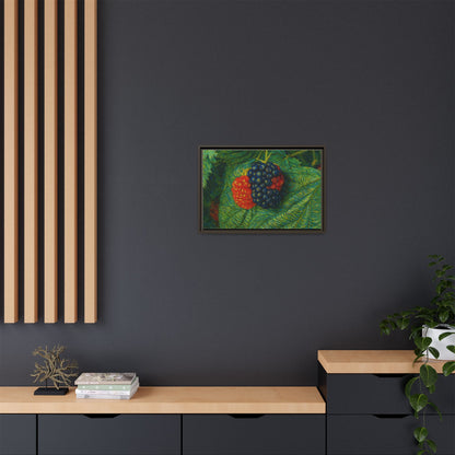 Blackberry still life canvas print by Printify featuring realistic blackberries in a framed art piece.