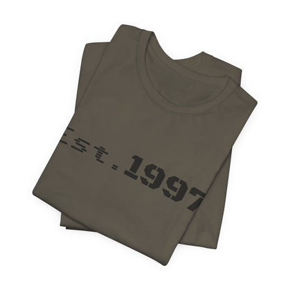 Vintage 1997 Established T-Shirt by Printify featuring retro design and classic fit, displayed on a neutral background.