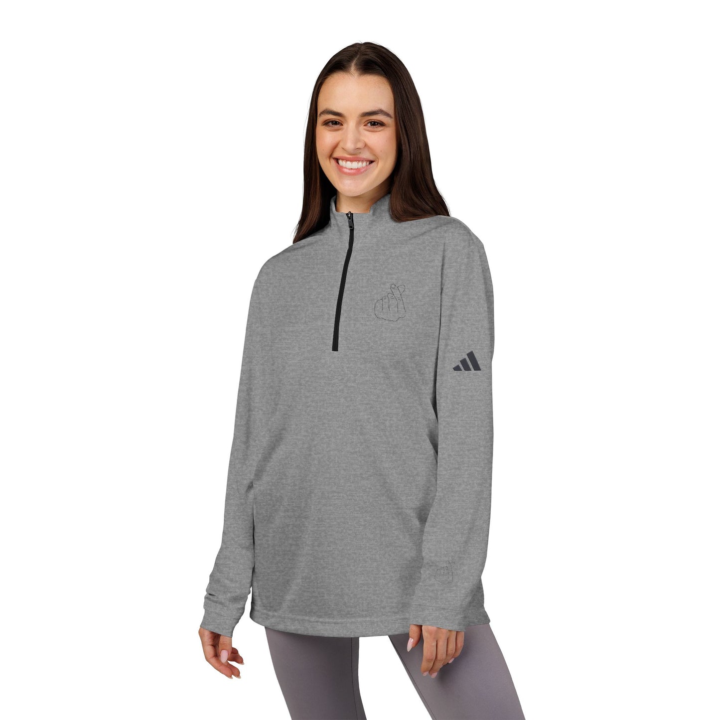 Adidas® Embroidered Quarter-Zip Pullover - Stylish Performance Layer With Love Gesture