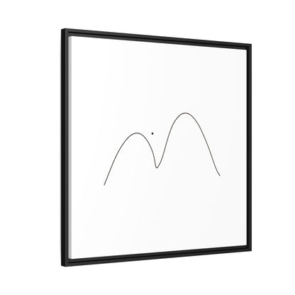 Minimalist mountain line art on framed matte canvas by Printify, featuring sleek mountain peaks in black ink.