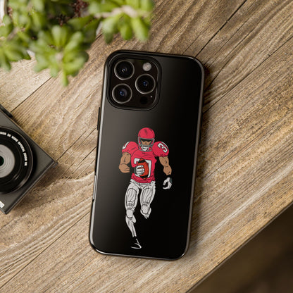 Black football player tough phone case for iPhone, featuring sporty protective design by Printify