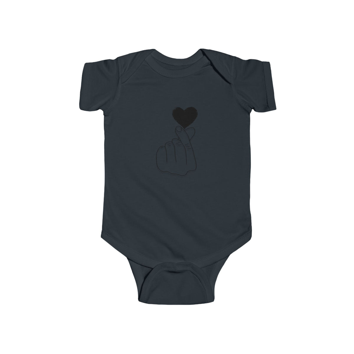 Printify cute heart gesture infant bodysuit, unisex baby outfit made of soft fabric, perfect for special occasions.