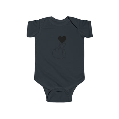 Printify cute heart gesture infant bodysuit, unisex baby outfit made of soft fabric, perfect for special occasions.