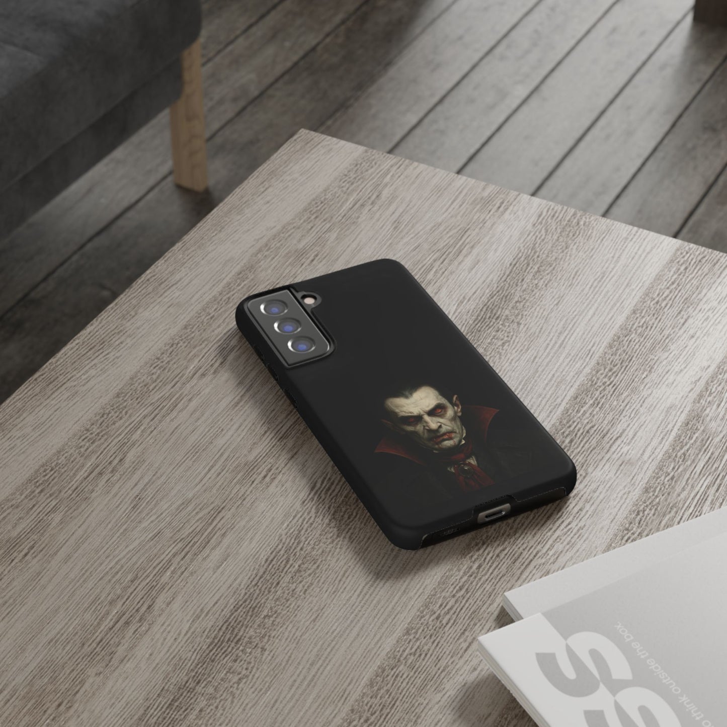 Gothic vampire portrait phone case for iPhone with Dracula horror design, by Printify, featuring dark, spooky artwork.