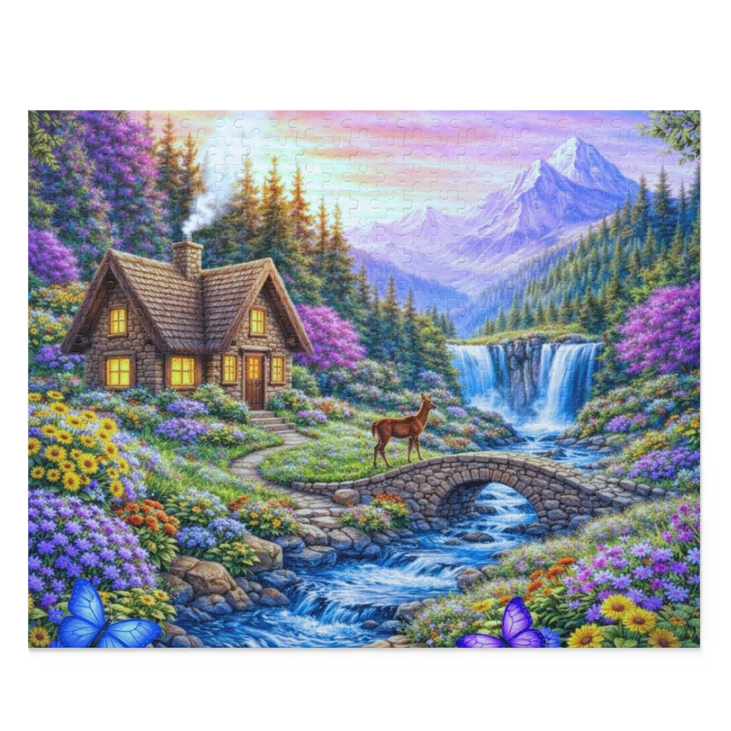 Scenic Mountain Cottage Jigsaw Puzzle — 120/252/500-Piece Nature Landscape Puzzle