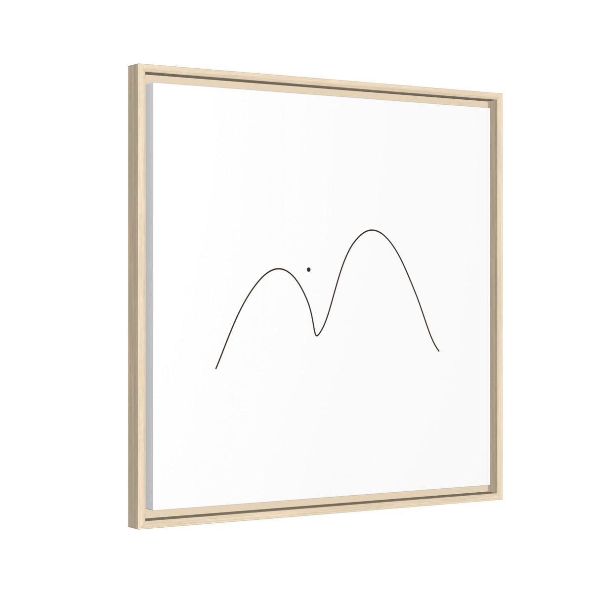 Minimalist mountain line art printed on framed matte canvas, showcasing clean, modern mountain landscape artwork by Printify.