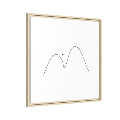 Minimalist mountain line art printed on framed matte canvas, showcasing clean, modern mountain landscape artwork by Printify.