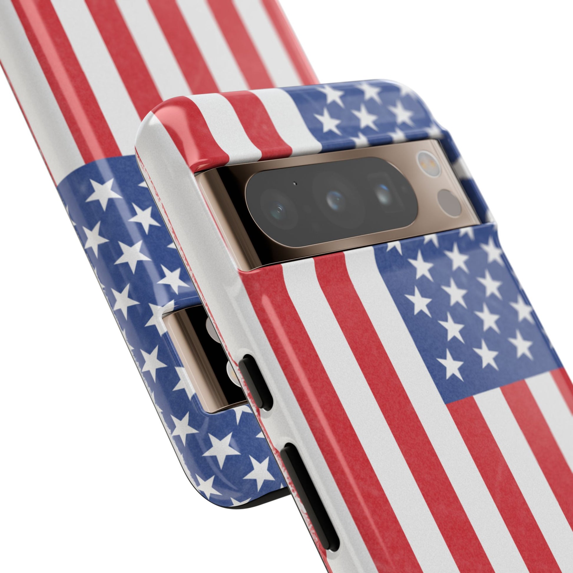 Durable American flag phone case for iPhone, featuring patriotic design and rugged protection from Printify.