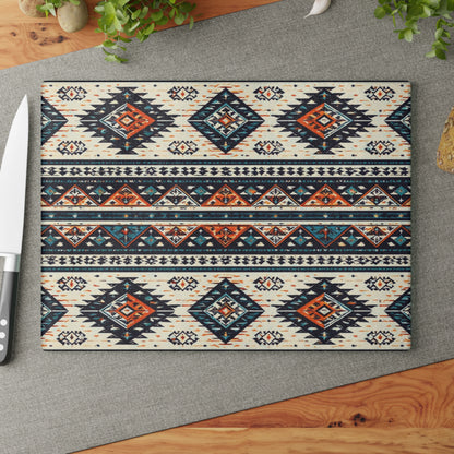 Southwestern Aztec Pattern Glass Cutting Board — Rustic Kitchen Decor