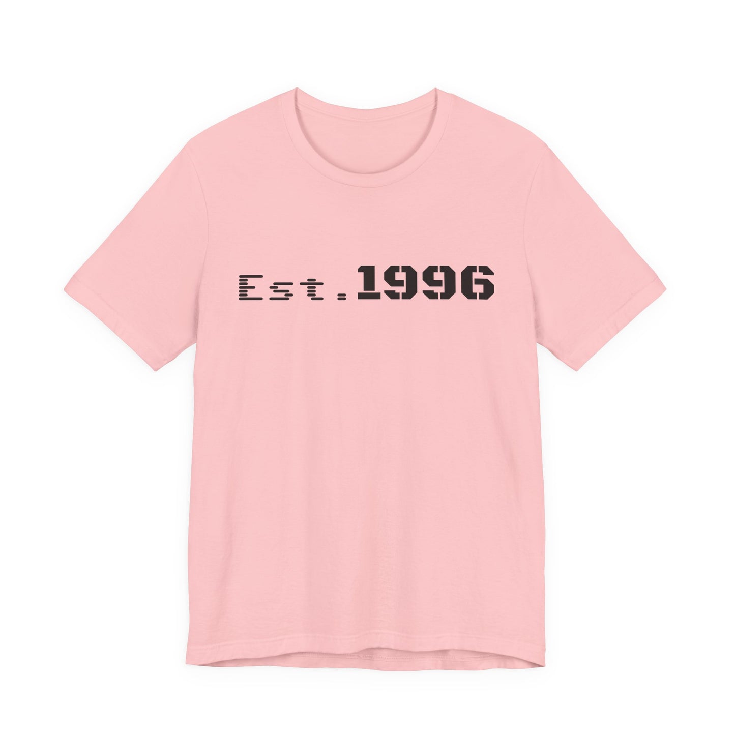 Vintage Est. 1996 T-shirt by Printify with retro design, perfect as a birth year birthday gift, shown in black with white lettering.