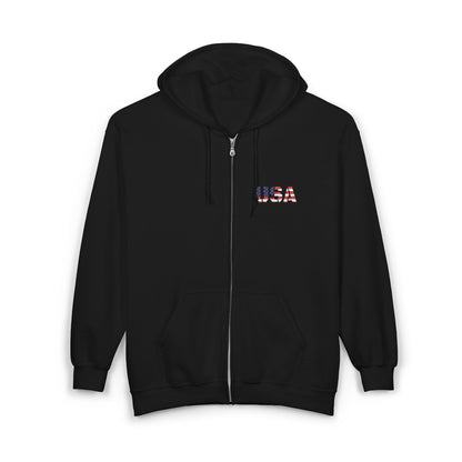 USA Flag Full Zip Hoodie - Unisex Sweatshirt for Independence Day, Patriotic Apparel, Casual Wear, Gifts for Veterans - TRV