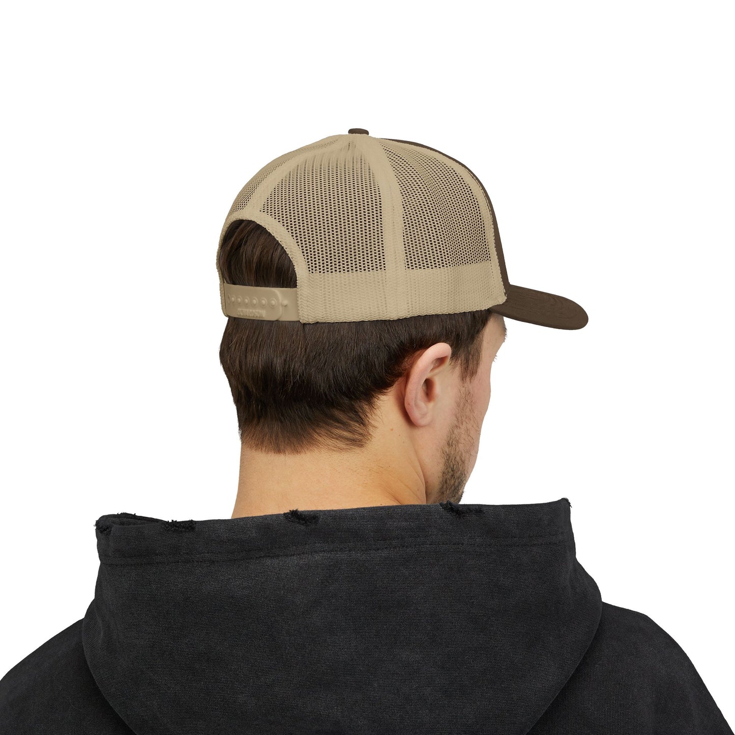 Vintage batter silhouette baseball snapback trucker cap by Printify, featuring a classic design and adjustable mesh back.