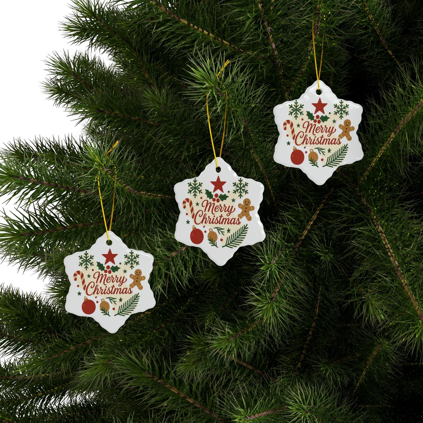 Merry Christmas Ceramic Ornament | Round | Star | Snowflake Double-Sided Holiday Decoration - TRV