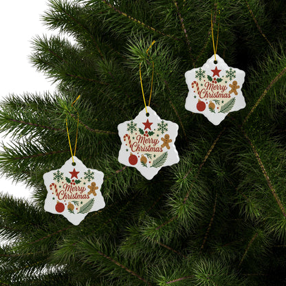 Merry Christmas Ceramic Ornament | Round | Star | Snowflake Double-Sided Holiday Decoration - TRV