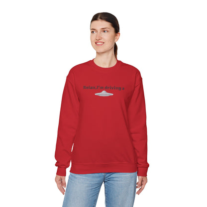 Relaxing UFO Driving Sweatshirt, Funny Gift for UFO Lovers, Unisex Crewneck Pullover, Casual Wear, Space Enthusiast Apparel