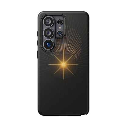 Tough Cases - Radiant Star Phone Case, Protective Black Shockproof Cover with Golden Light Design
