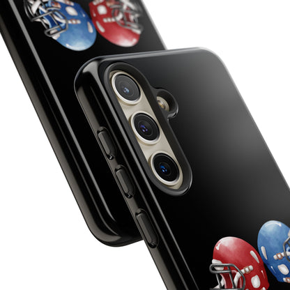 Red and blue football helmet tough phone case for iPhone, protective Printify cover with detailed helmet design.