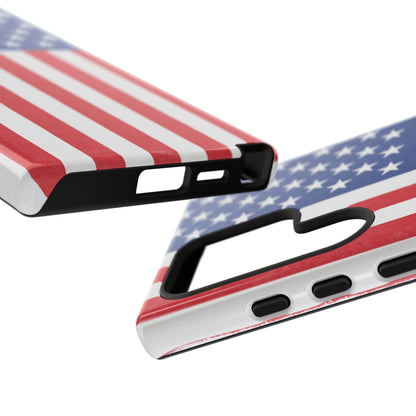 Durable American flag phone case for iPhone, featuring a tough design with patriotic print from Printify.