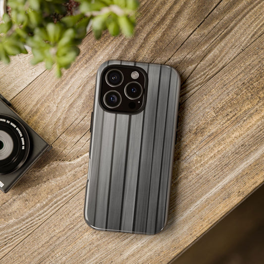 Ribbed metal texture iPhone phone case by Printify, tough protective cover with sleek metal design for iPhone models.