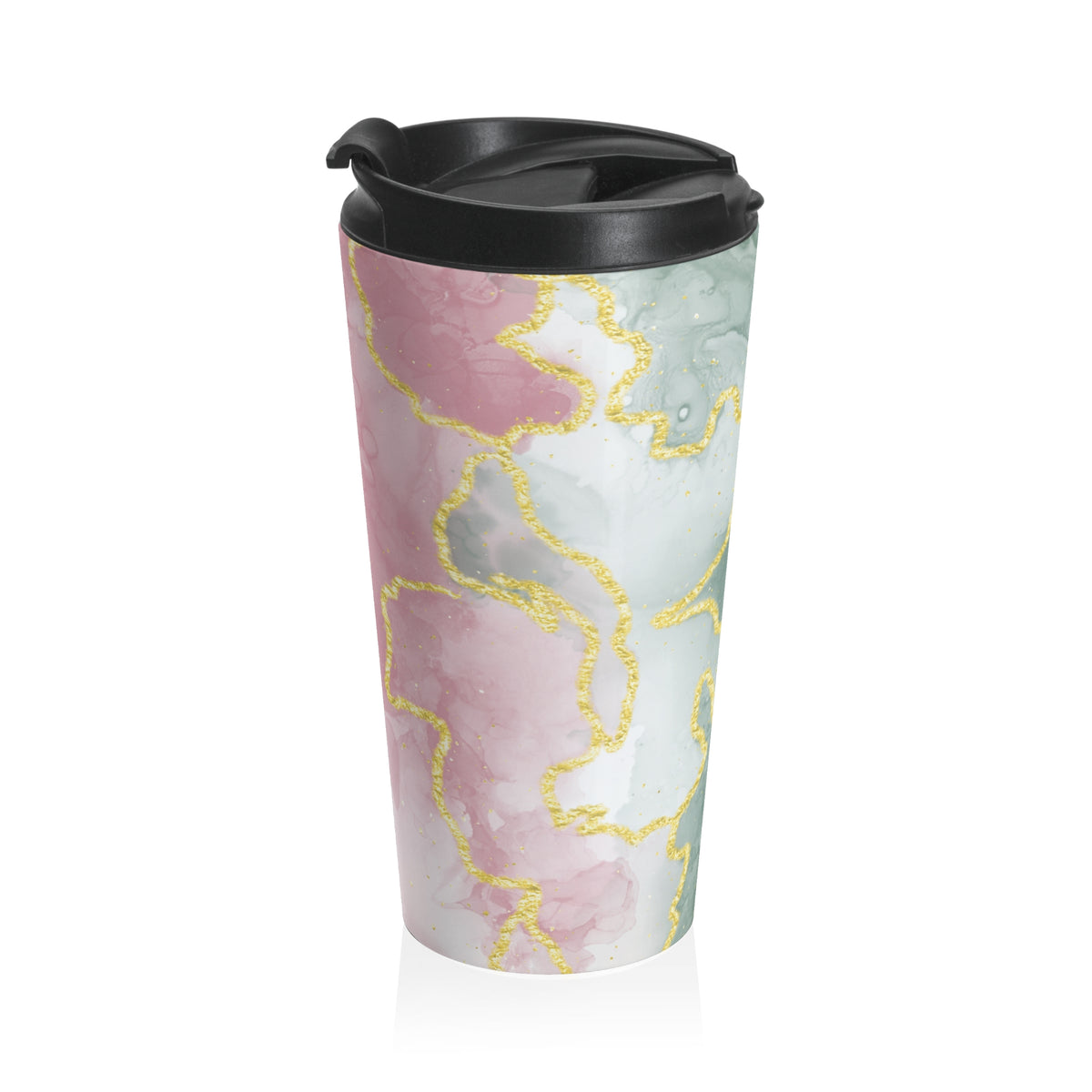 Green and pink marble 15oz insulated stainless steel travel mug - view 4