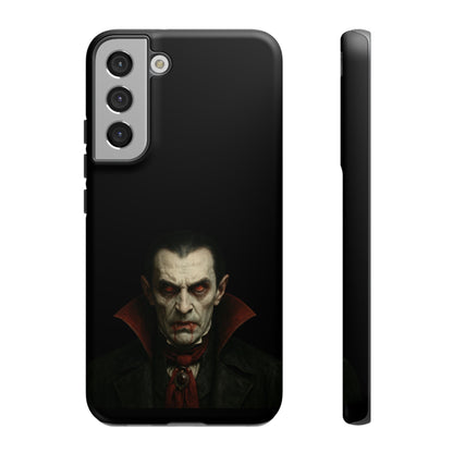 Gothic vampire portrait phone case for iPhone, featuring a Dracula-inspired horror design by Printify.