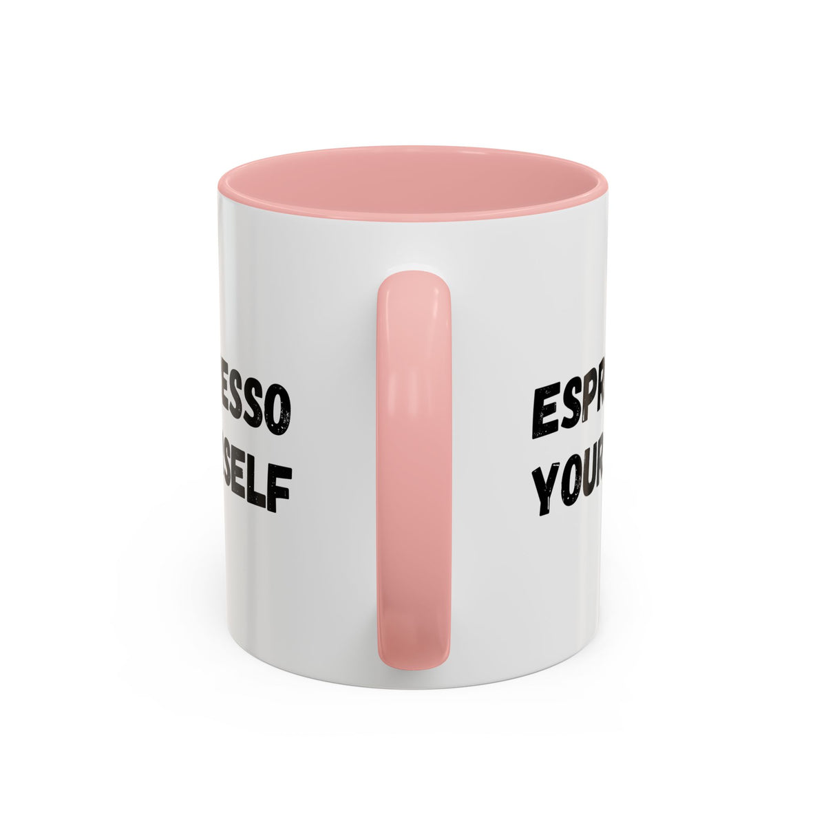White ceramic espresso mug with "Espresso Yourself" funny coffee lover phrase, 11 oz capacity, by Printify.