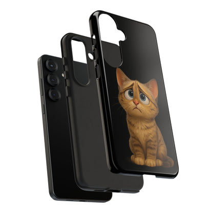 Cute sad kitty print on protective iPhone case by Printify, featuring a whimsically sad feline design for cat lovers.