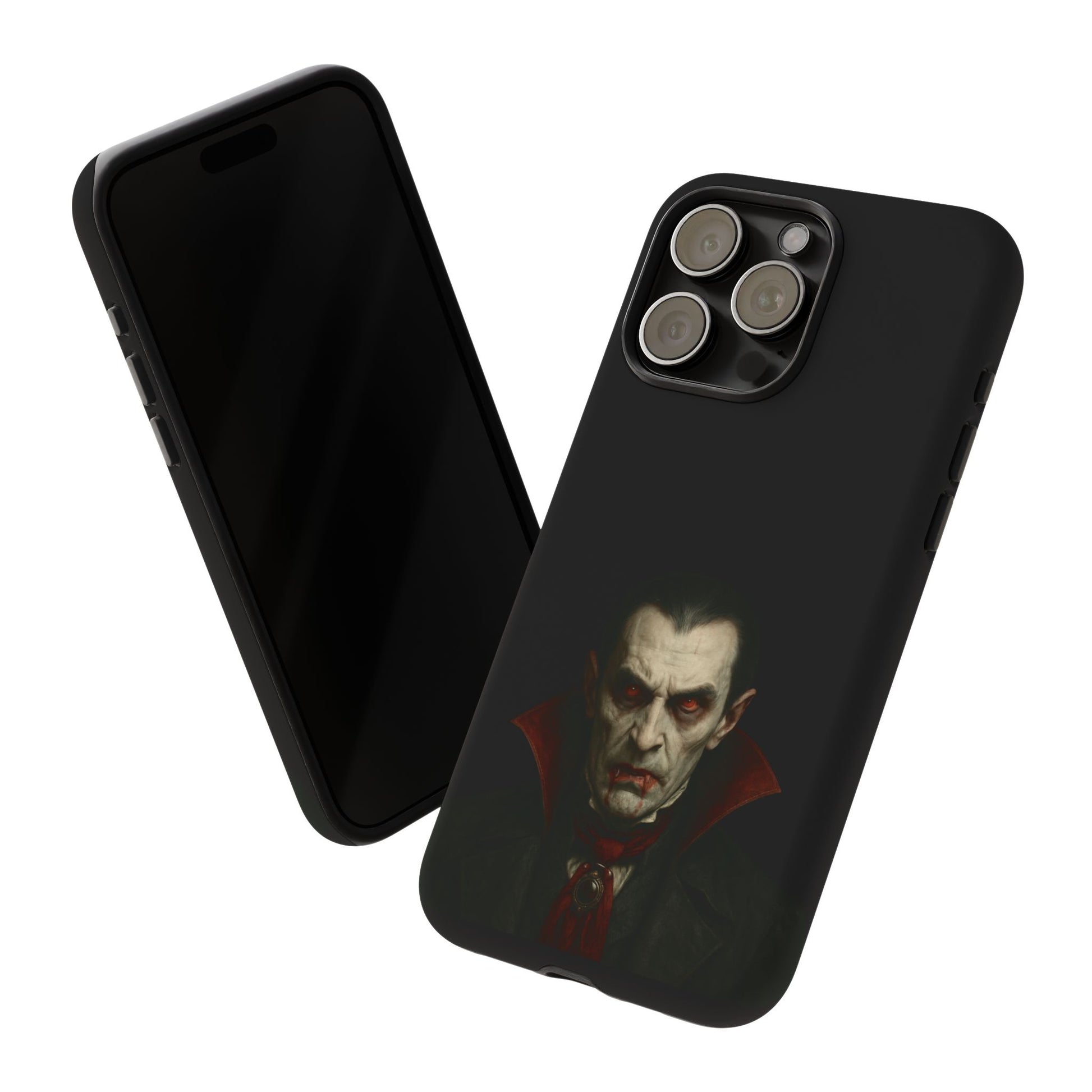 Gothic vampire portrait phone case for iPhone featuring a Dracula horror design by Printify.