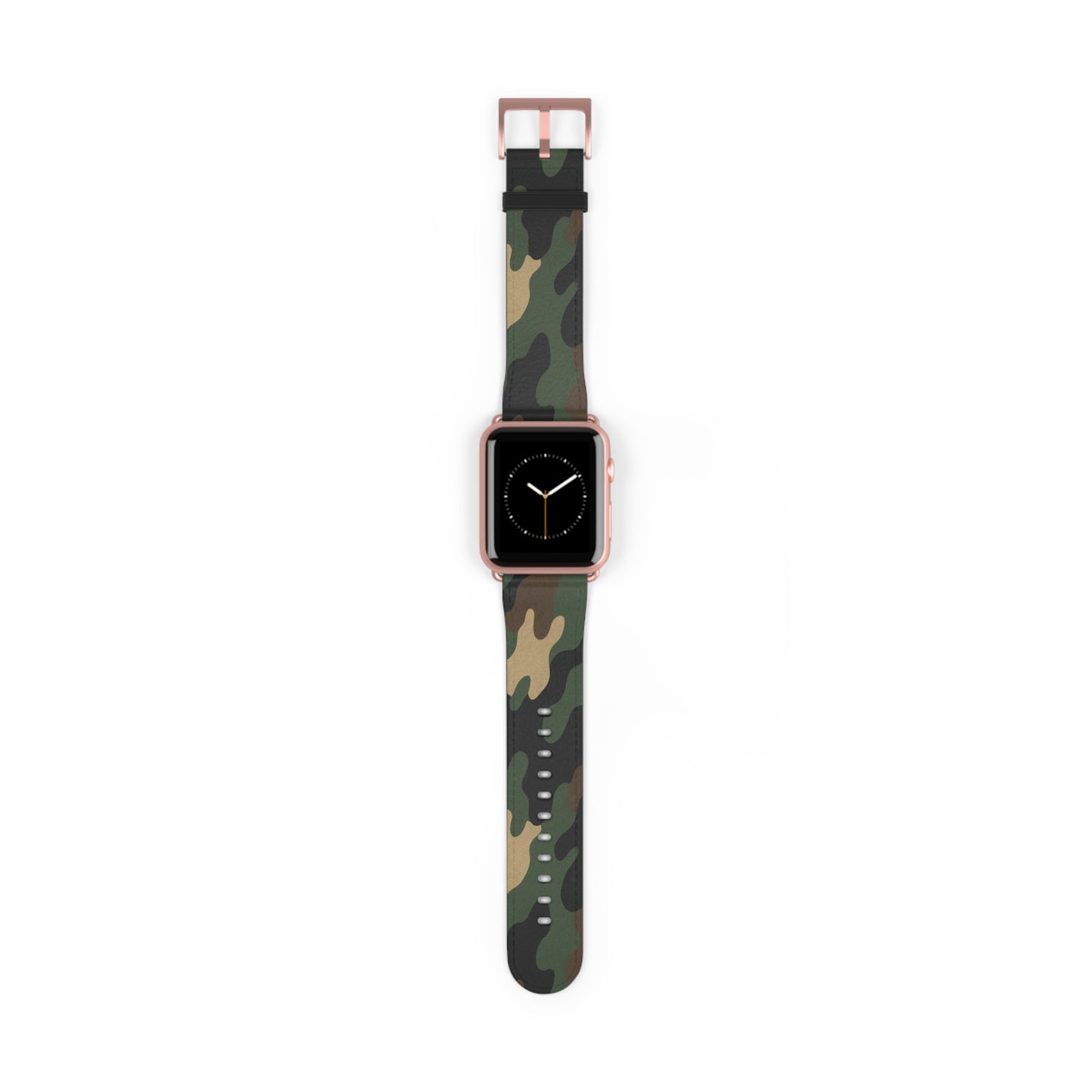 Green camouflage silicone watch band for Apple Watch, stylish camouflage accessory compatible with various Apple Watch models.