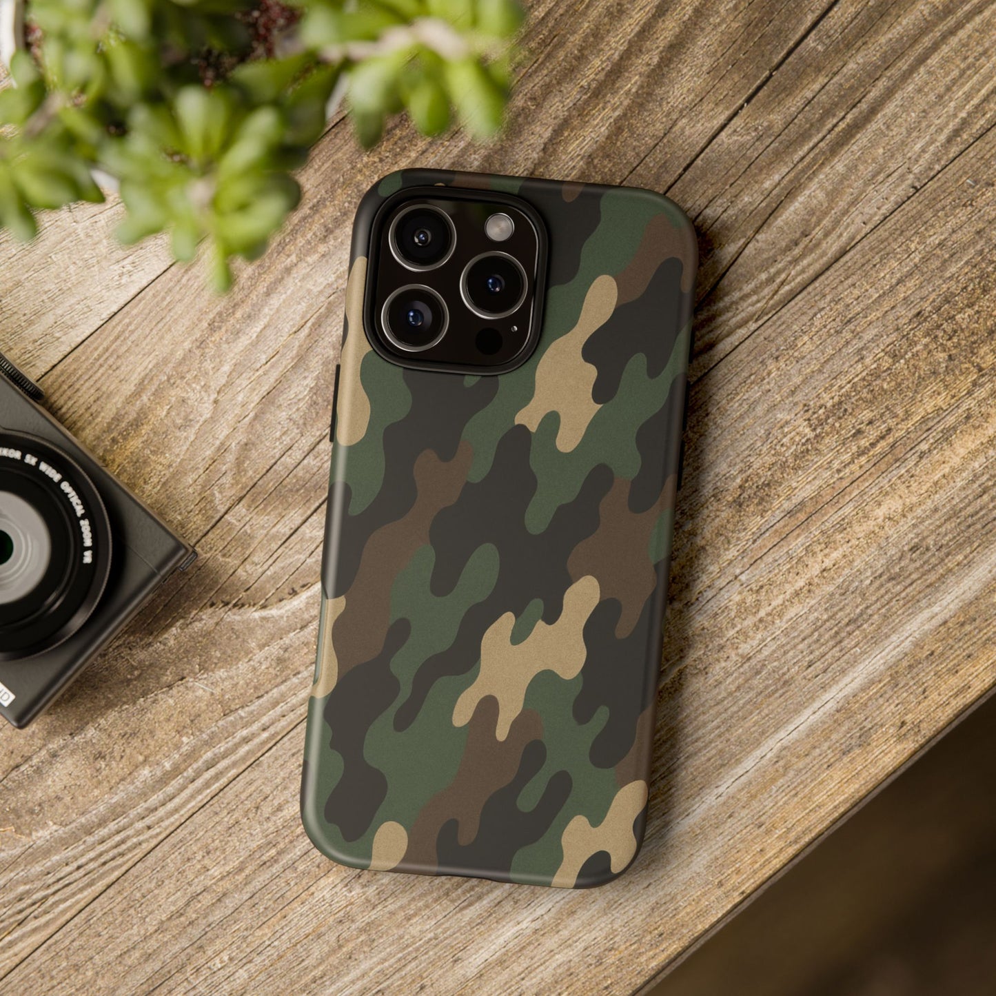 Camouflage tough phone case by Printify, rugged protective design with camo pattern for durable smartphone protection.