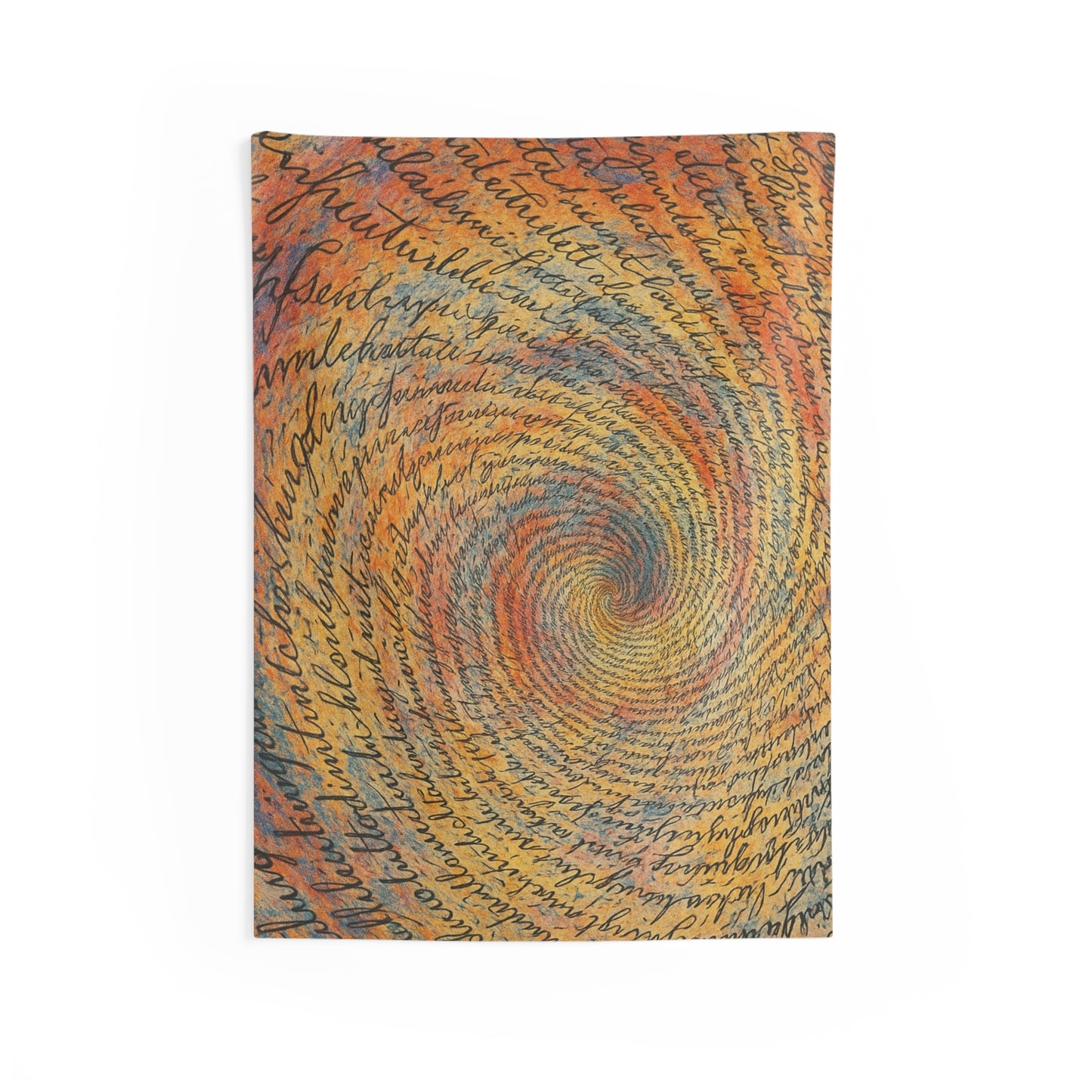 Tapestry — Spiral Script Art Wall Hanging (Handwritten Swirl, Warm Earth Tones)