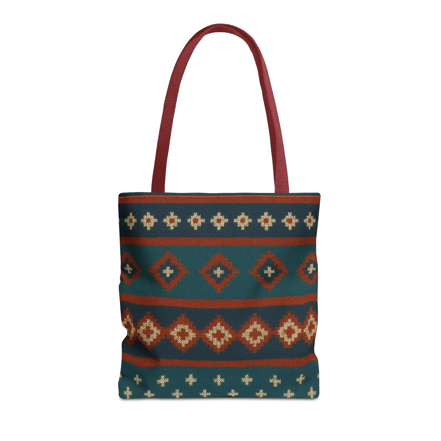 Southwestern diamond pattern tote bag with Aztec tribal geometric print from Printify, featuring sturdy handles and vibrant design.